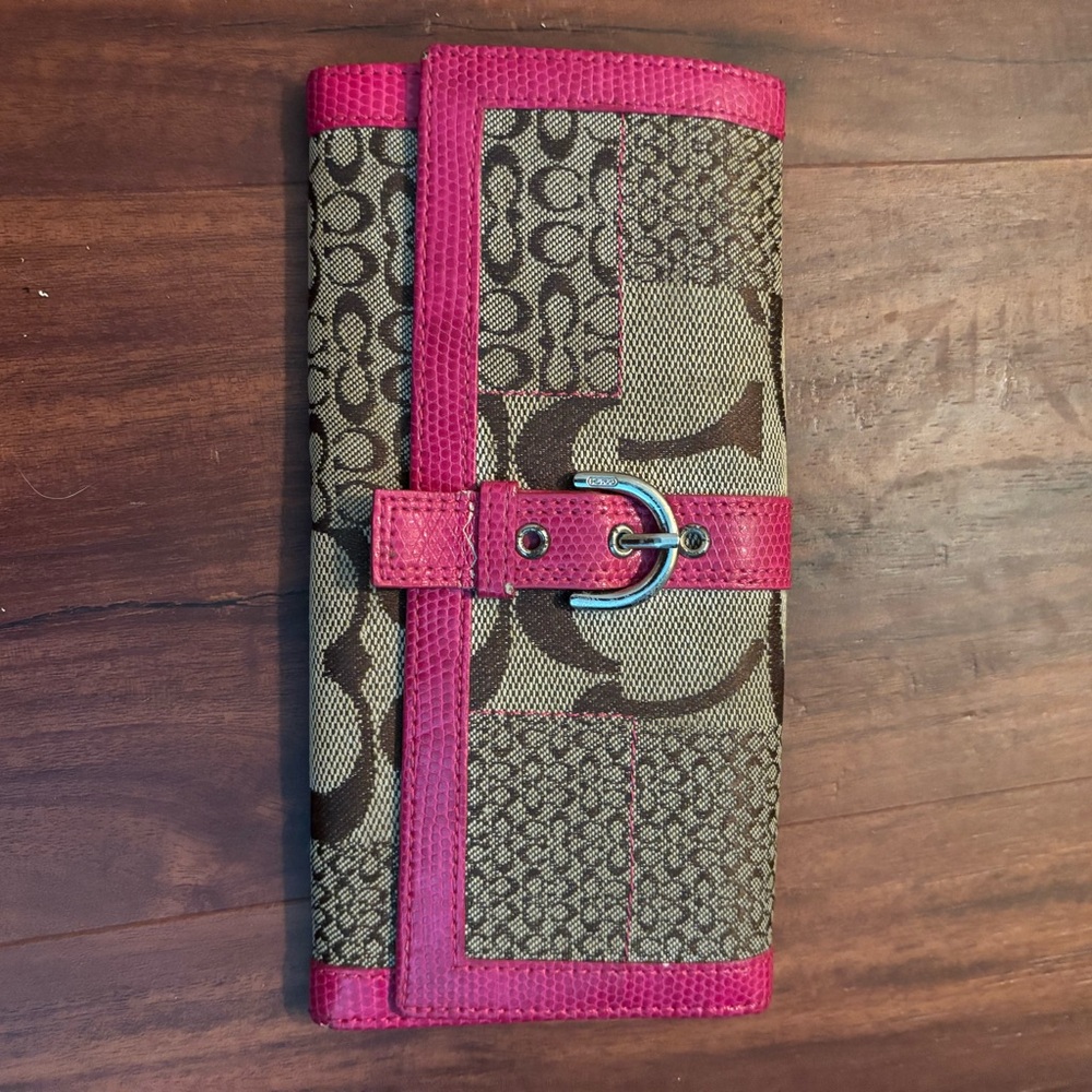 Coach Pink and Brown Signature Wallet